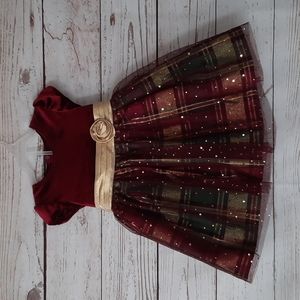 Bonnie Baby Velvet and Plaid Dress in Red/Black